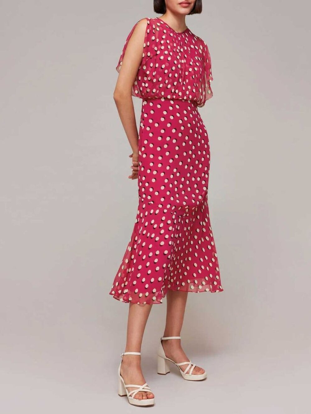 Whistles Pink Moon Spot Print Midi Dress 2